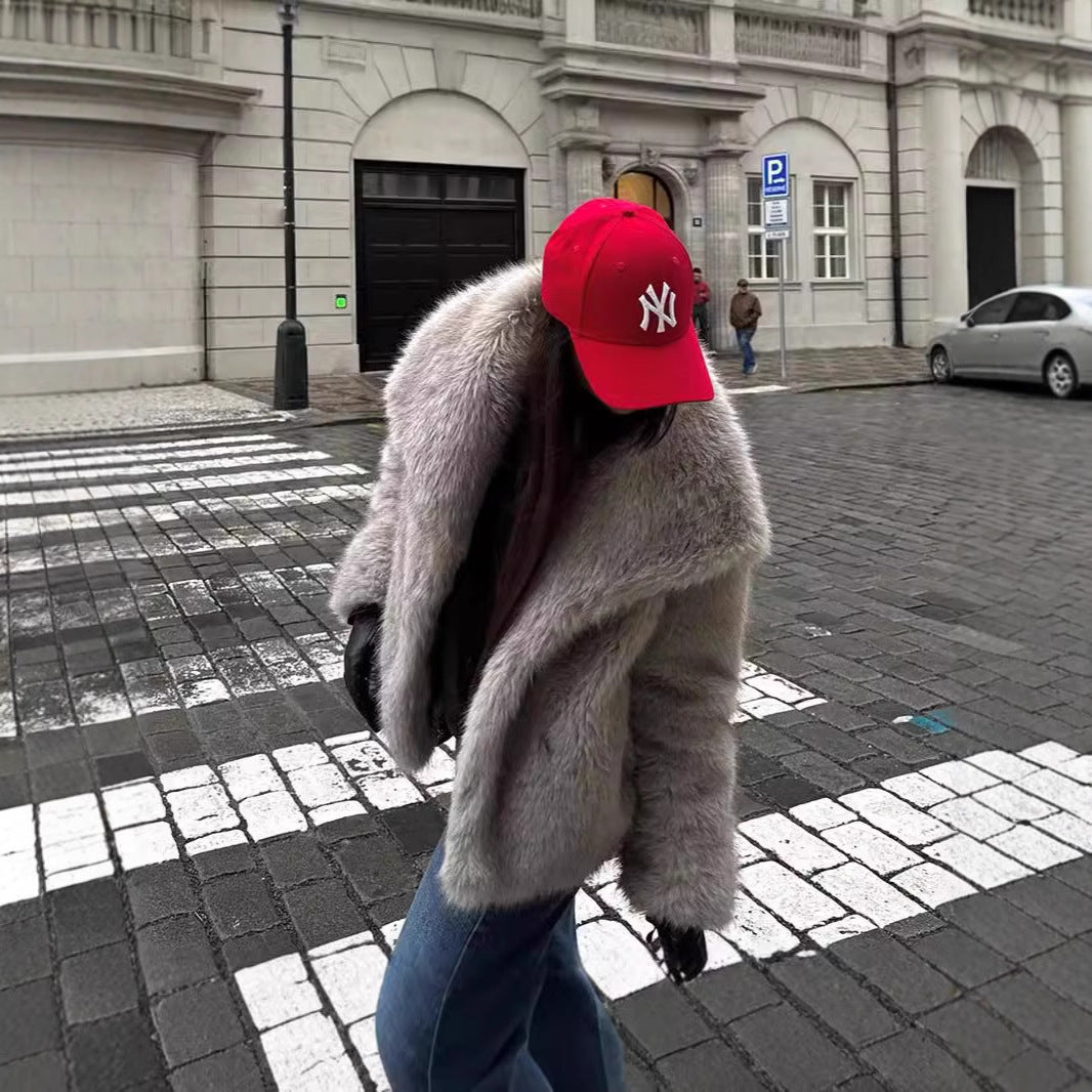 Damen Kurzbolero im Boxy-Cut aus veganem Shaggy-Kunstpelz mit XXL-Schalkragen Drune