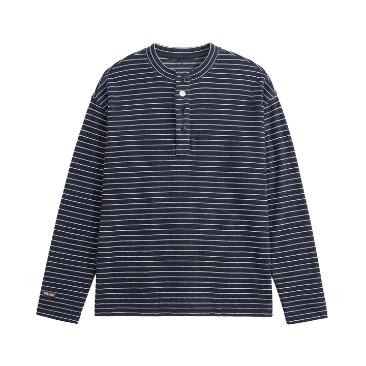 Herren Langärmeliges Henley-Shirt aus Feinstrick mit Streifenstruktur Drune