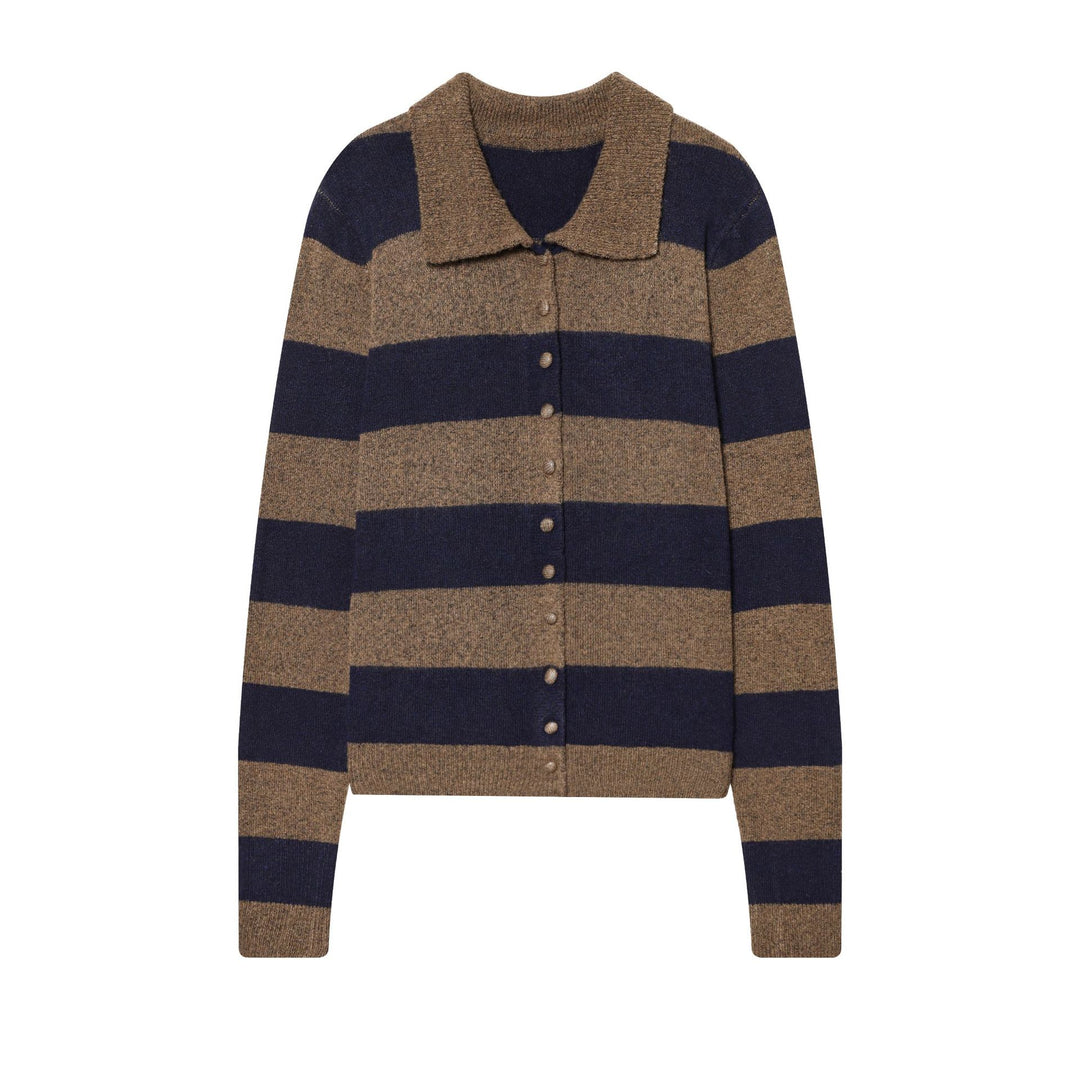 Damen nan gestreifte Strickjacke mit Hemdkragen, Knopfleiste und kastiger Passform Drune
