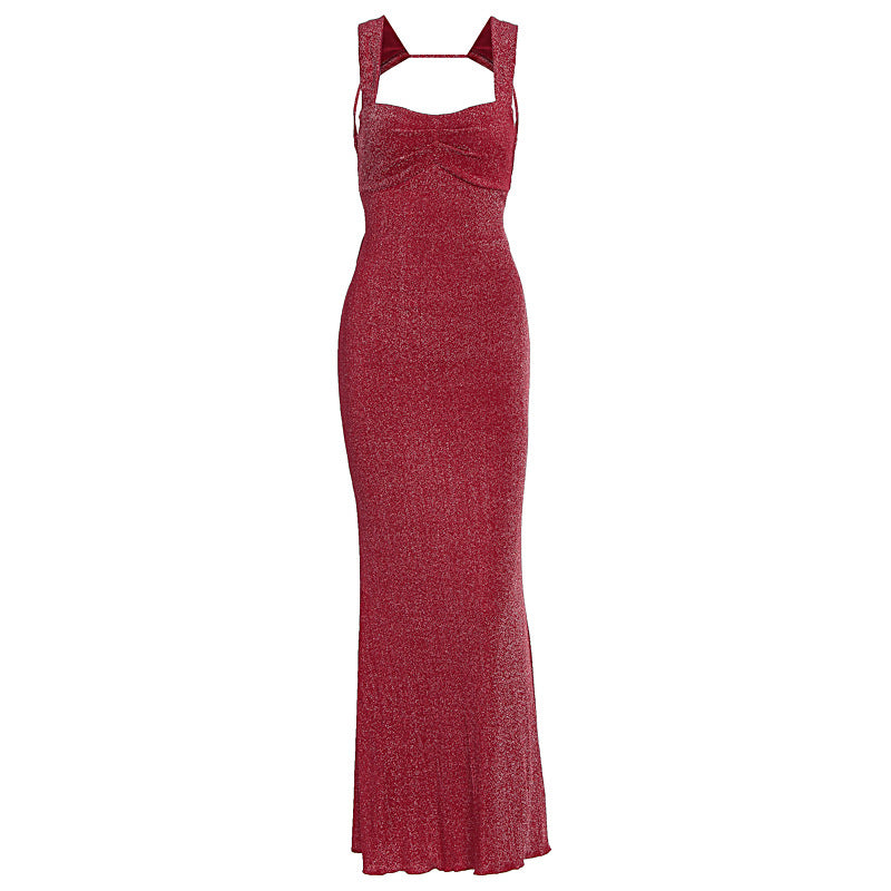 Damen Glitzerndes Maxikleid mit Carmen-Ausschnitt und figurformendem Schnitt Drune
