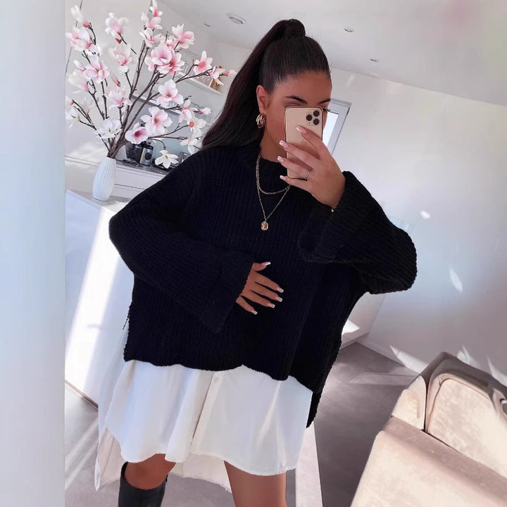 Damen lässiger Pullover mit strukturiertem Gewebe und weitem Schnitt Drune
