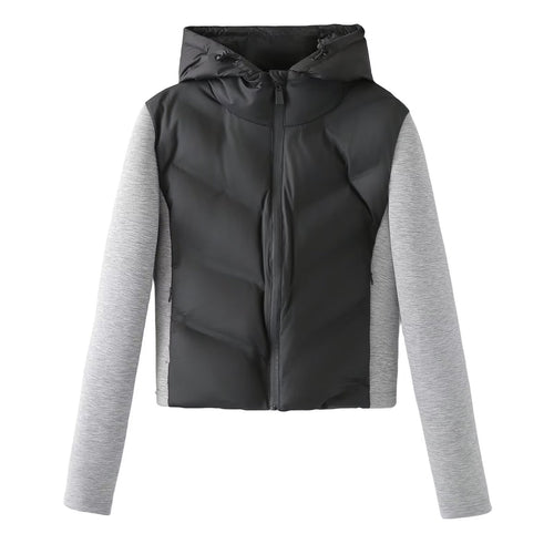 Damen Kapuzen-Hybridjacke mit gesteppter Front und Sweat-Ärmeln Drune