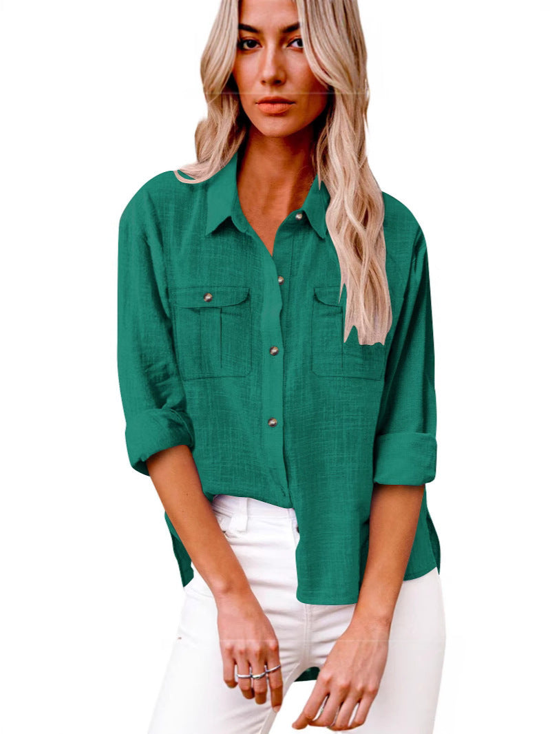 Damen Leichte Oversize-Hemdbluse aus Baumwollmischung mit Brusttaschen Drune