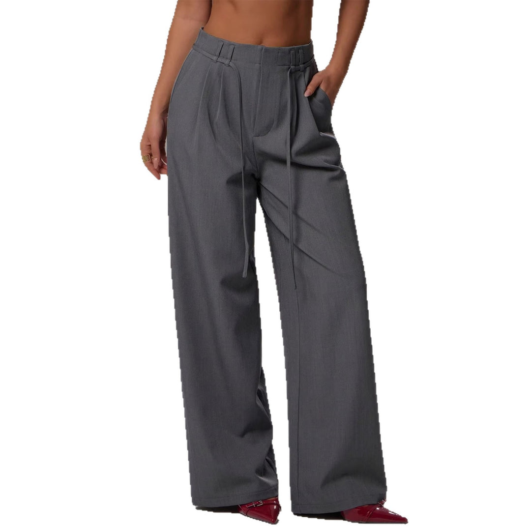 Damen Hochtaillierte Palazzo-Hose mit Bundfalten, Tunnelzug und weitem Bein Drune