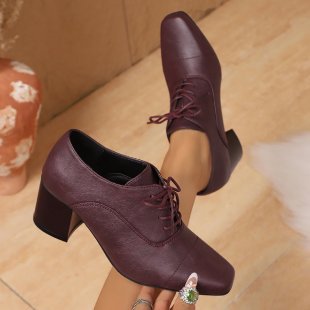 Damen Elegante Schnürpumps mit quadratischer Spitze und mittelhohem Blockabsatz Drune