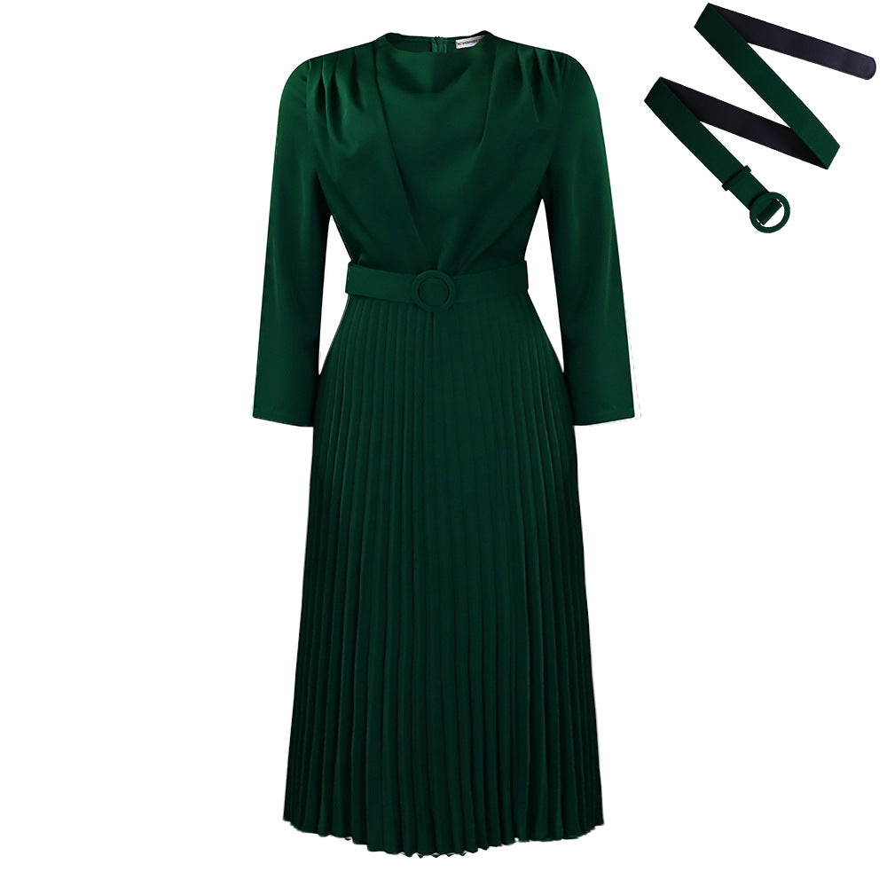 Damen Plisseekleid mit angesetztem Gürtel und eleganten Falten Drune