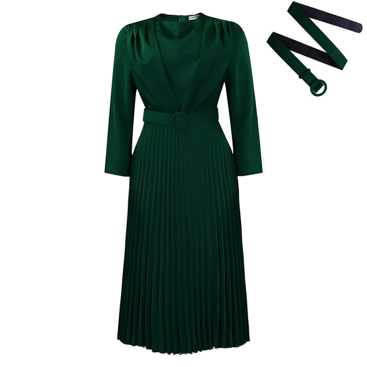 Damen Plisseekleid mit angesetztem Gürtel und eleganten Falten Drune