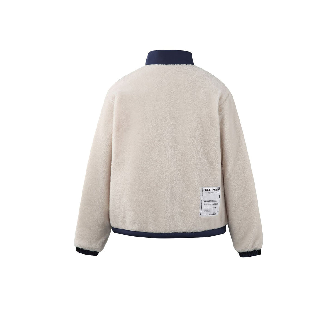 Herren Teddy-Fleecejacke mit Stehkragen, durchgehendem Reißverschluss und Kontrastbesatz Drune