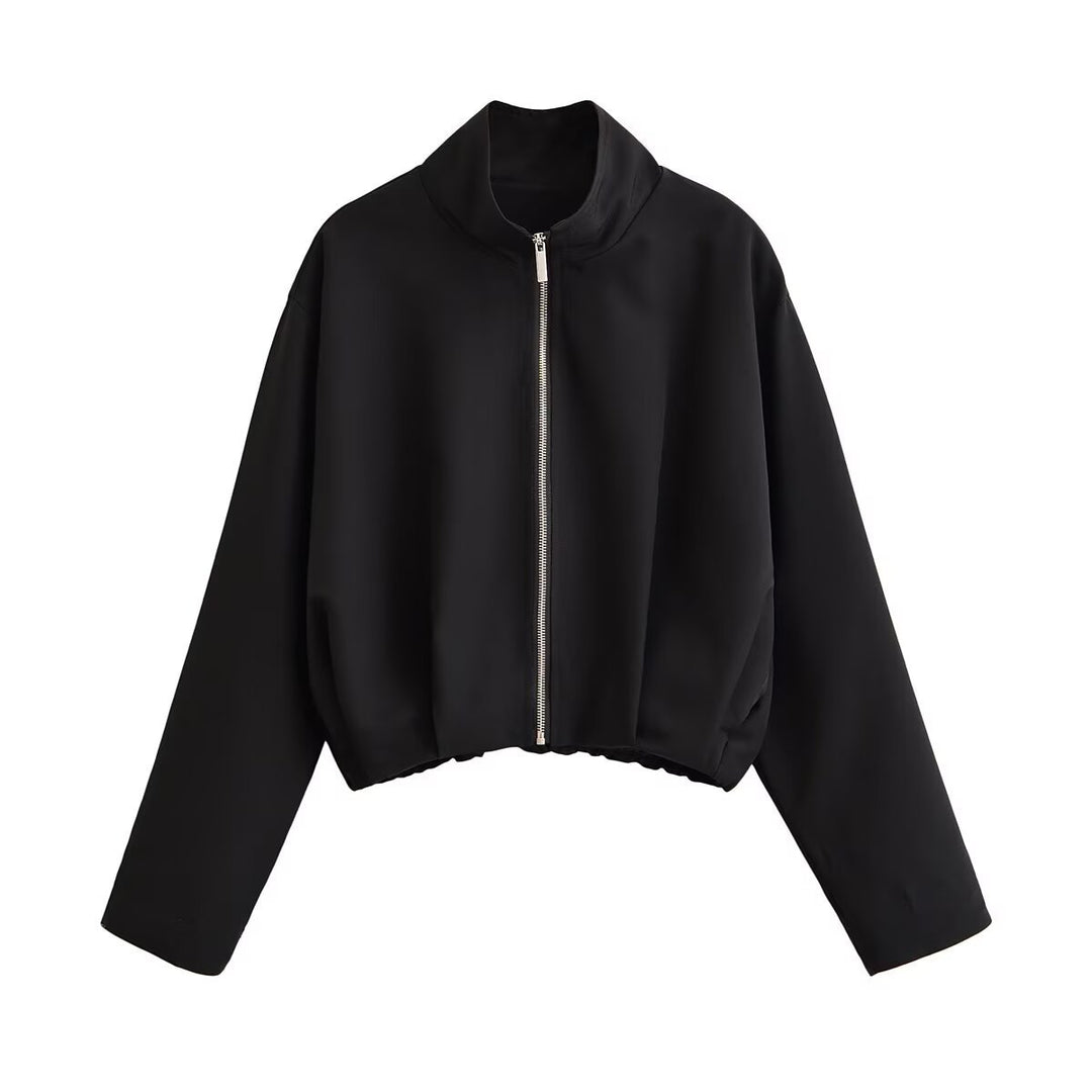 Damen Kurze Oversize‑Bomberjacke mit Stehkragen, Reißverschluss und kastiger Silhouette Drune