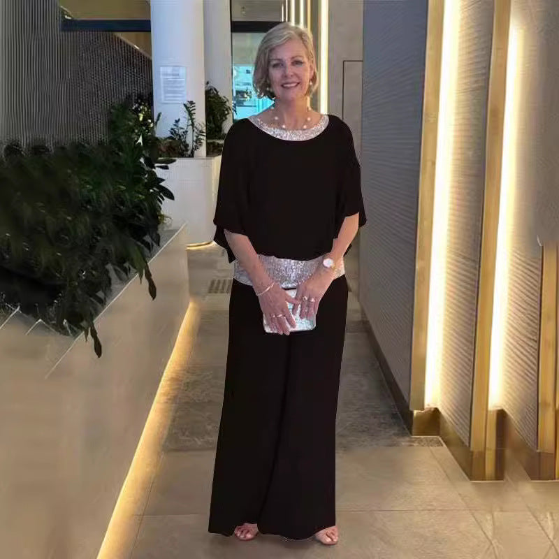 Damen festliches Abendkleid mit funkelndem Oberteil und schwingendem Saum Drune