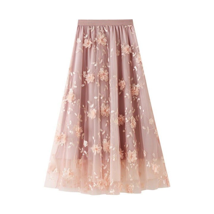 Damen Floral Bestickter Tüll Maxi Rock Drune