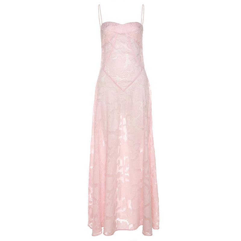 Damen Maxikleid mit transparentem Oberteil und feinem Spitzenmuster Drune