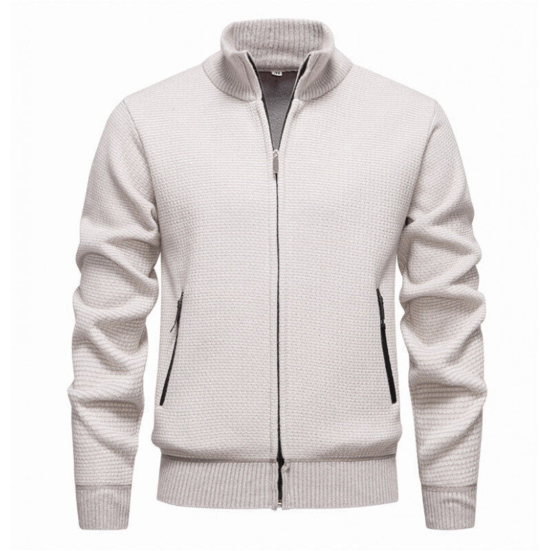 Herren Texturierter Zip-Strickcardigan mit Stehkragen, Waffelstruktur und Reißverschlusstaschen Drune