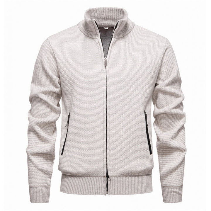 Herren Texturierter Zip-Strickcardigan mit Stehkragen, Waffelstruktur und Reißverschlusstaschen Drune