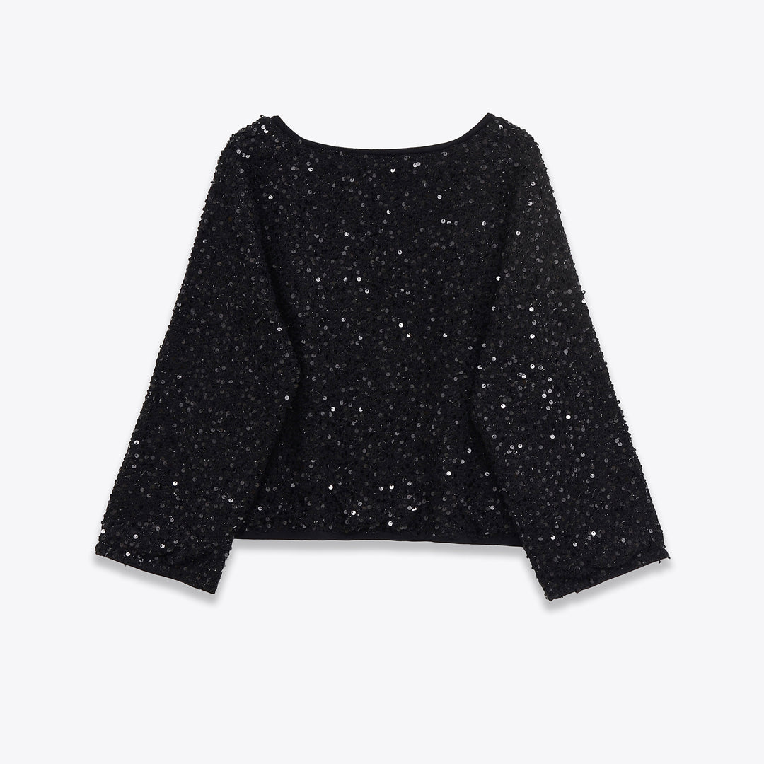 Damen nan Pailletten-Strickjacke mit Rundhalsausschnitt und dezenter Knopfleiste Drune