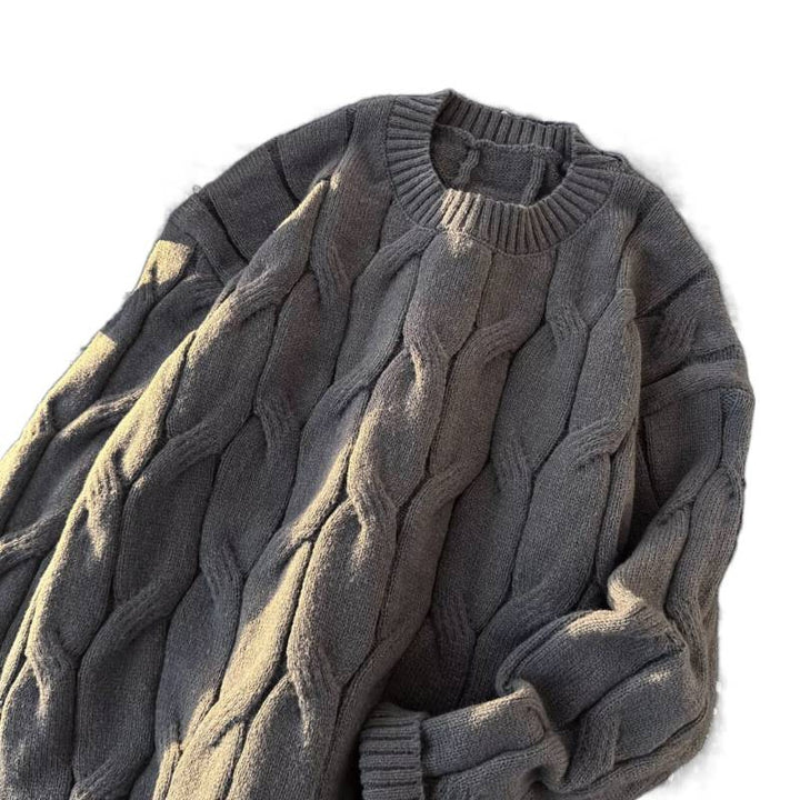 Damen Grobgestrickter Oversize-Zopfmuster-Strickpullover mit verkürztem Saum Drune