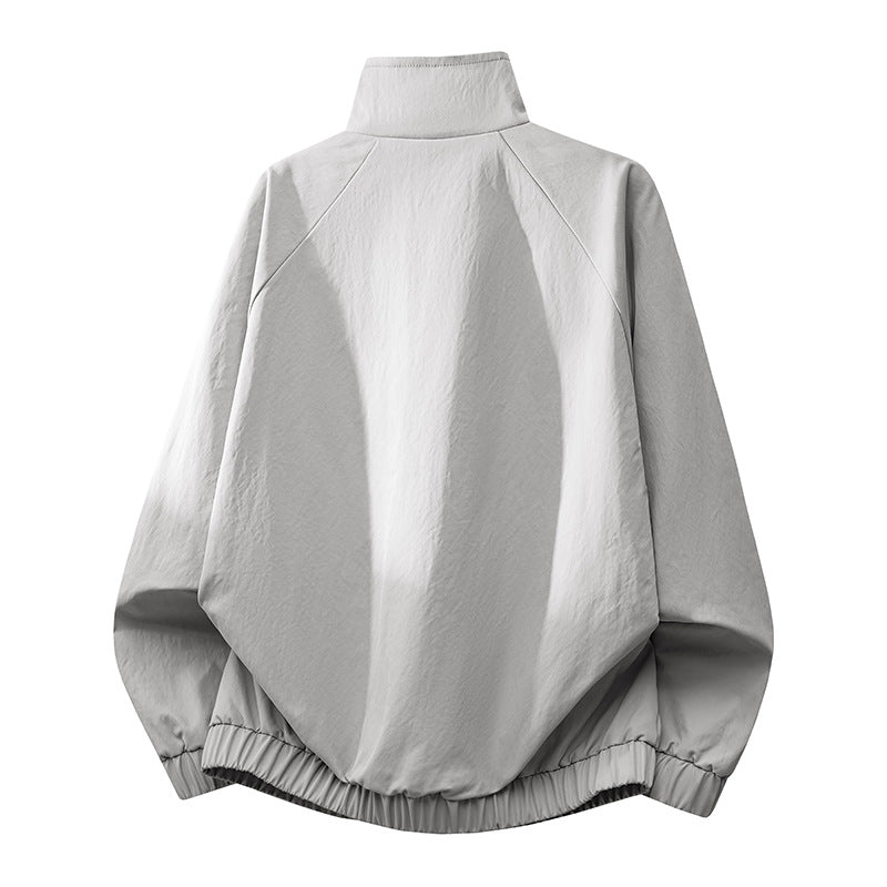 Herren ultraleichter Windbreaker-Blouson mit Stehkragen, elastischem Saum und verdeckten Druckknopf-Taschen Drune