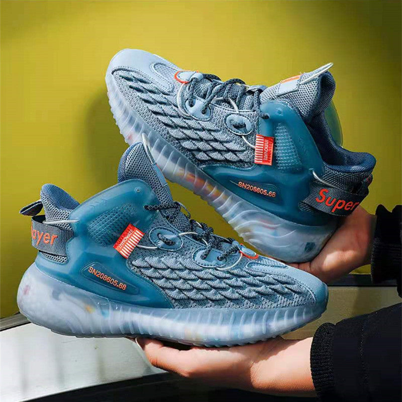 Herren nan technischer Stadt-Sneaker mit skaliertem Strickobermaterial, transparent strukturierter Wellenlaufsohle und Schnellzugverschluss Drune