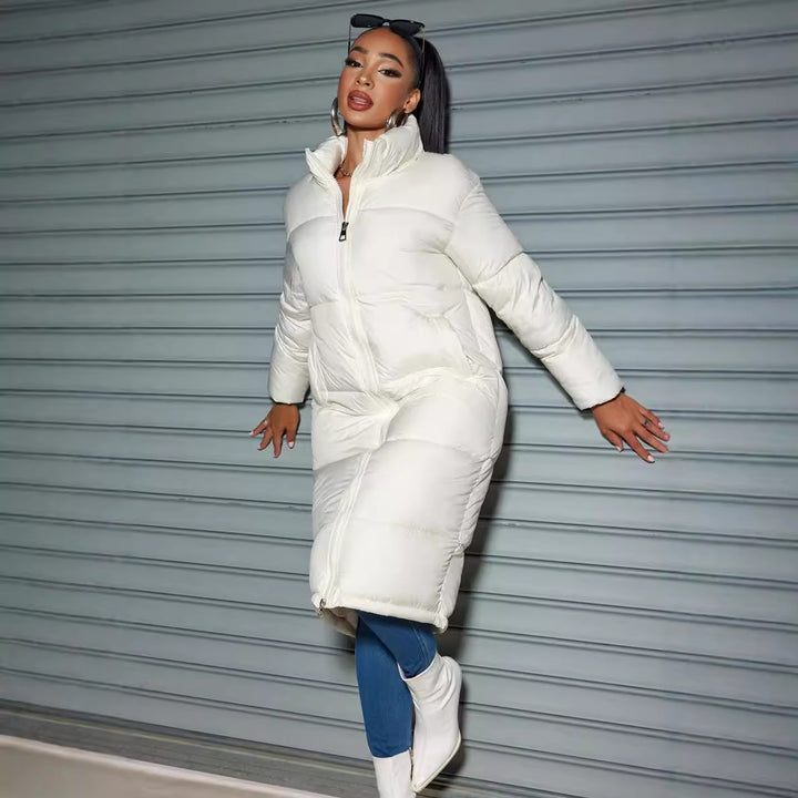 Damen Langer gesteppter Puffer‑Mantel mit hohem Stehkragen Drune