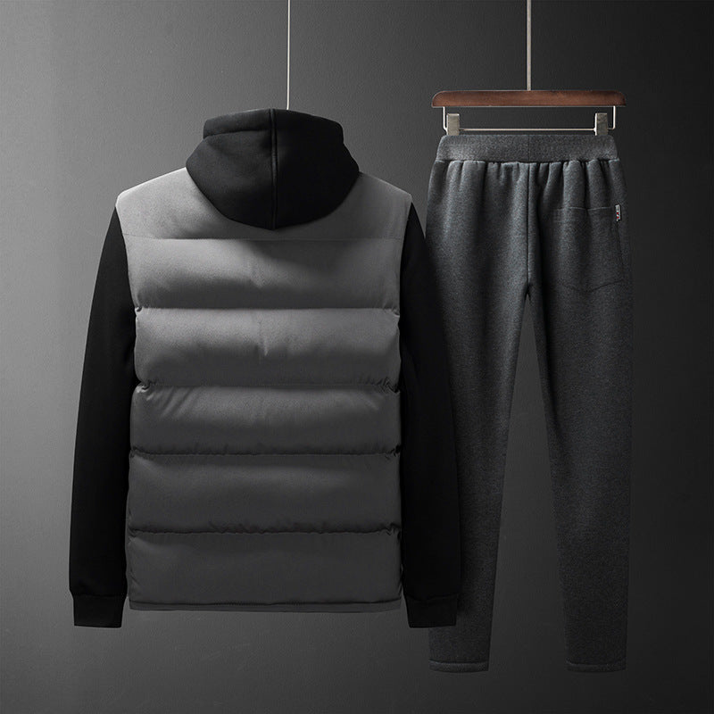 Herren Wattierte Kapuzenweste mit Fleecefutter und schmal geschnittene Jogginghose Set Drune