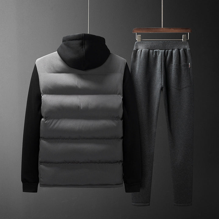 Herren Wattierte Kapuzenweste mit Fleecefutter und schmal geschnittene Jogginghose Set Drune