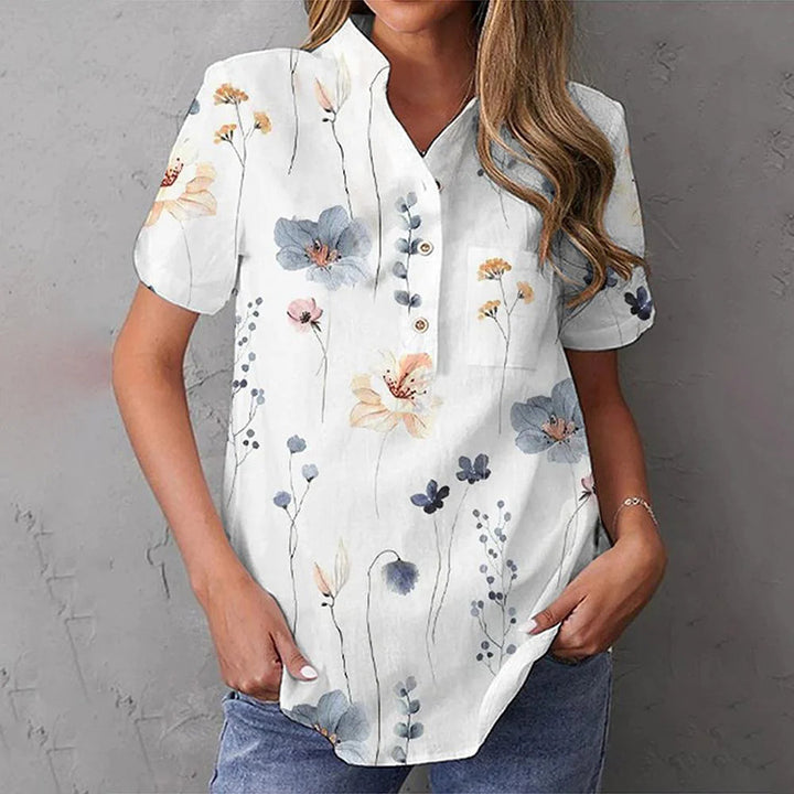 Damen elegante und florale Bluse mit Knopfdetail Drune