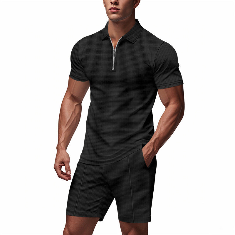 Herren Sportliches Kurzarm-Set mit teils strukturiertem Design und durchgehendem Reißverschluss Drune