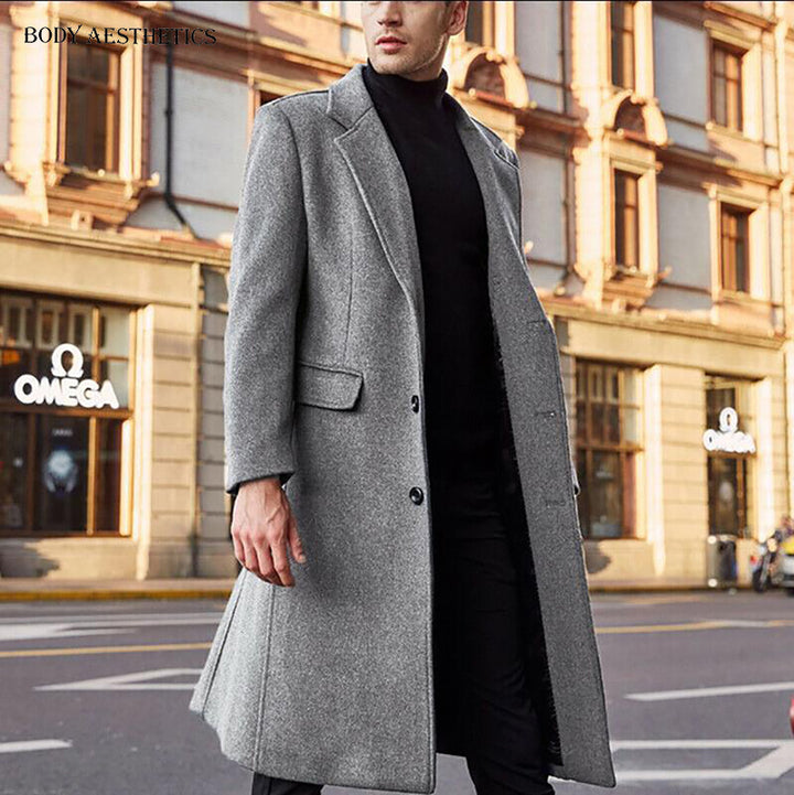 Herren Eleganter einreihiger Citymantel mit Reverskragen und Pattentaschen Drune