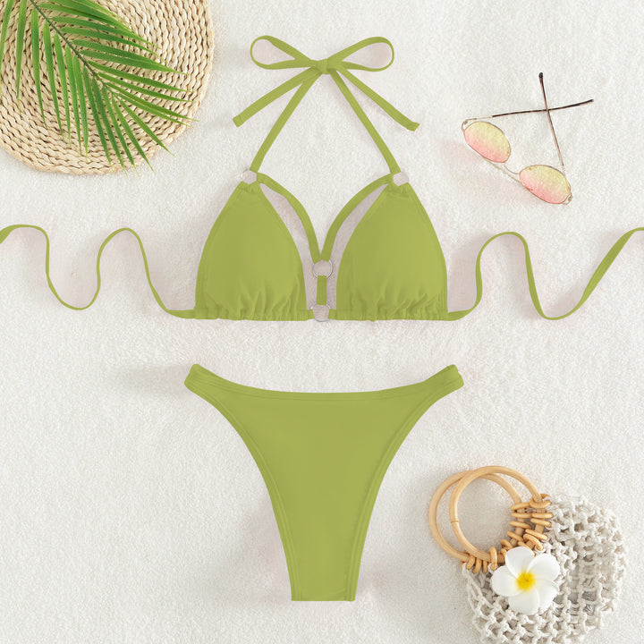 Damen Triangel-Bikini mit verstellbaren Trägern und dekorativen Details Drune