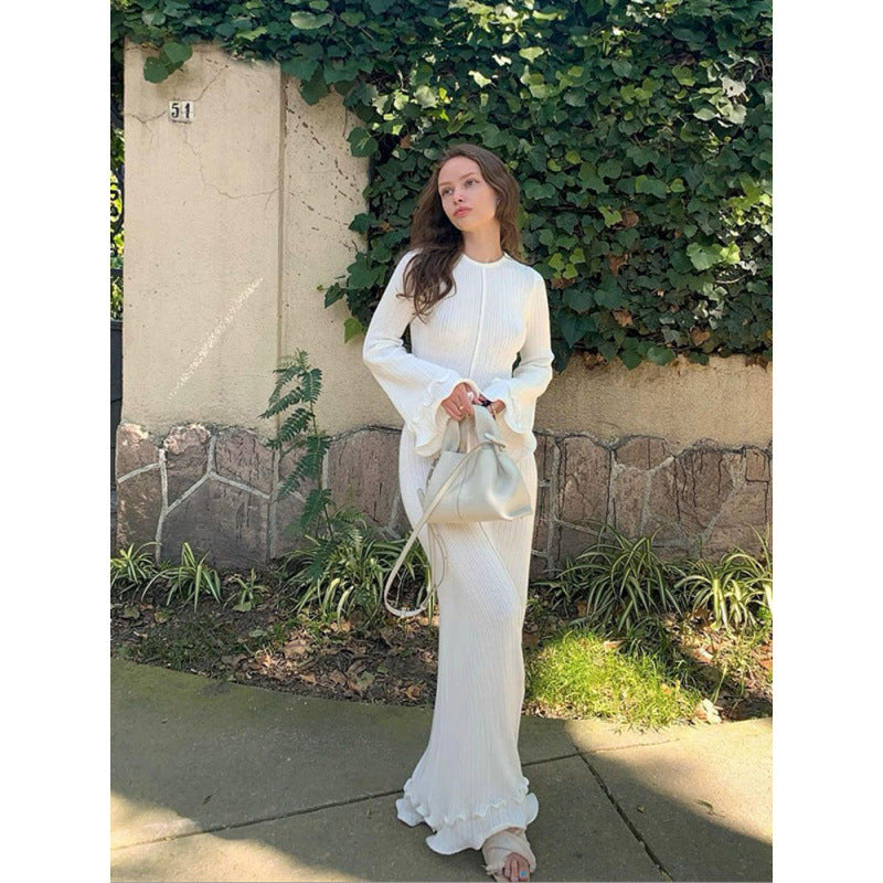Damen Langarm Maxikleid mit eleganten Rüschendetails Drune