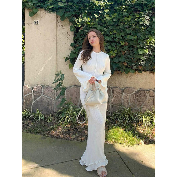 Damen Langarm Maxikleid mit eleganten Rüschendetails Drune