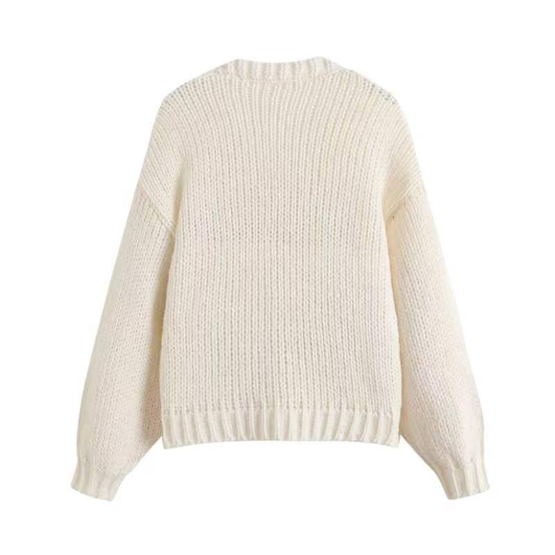 Damen Kurzcardigan mit Erdbeer-Applikationen und grobem Strick Drune