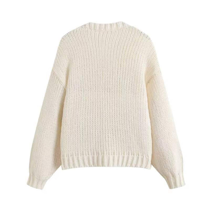 Damen Kurzcardigan mit Erdbeer-Applikationen und grobem Strick Drune
