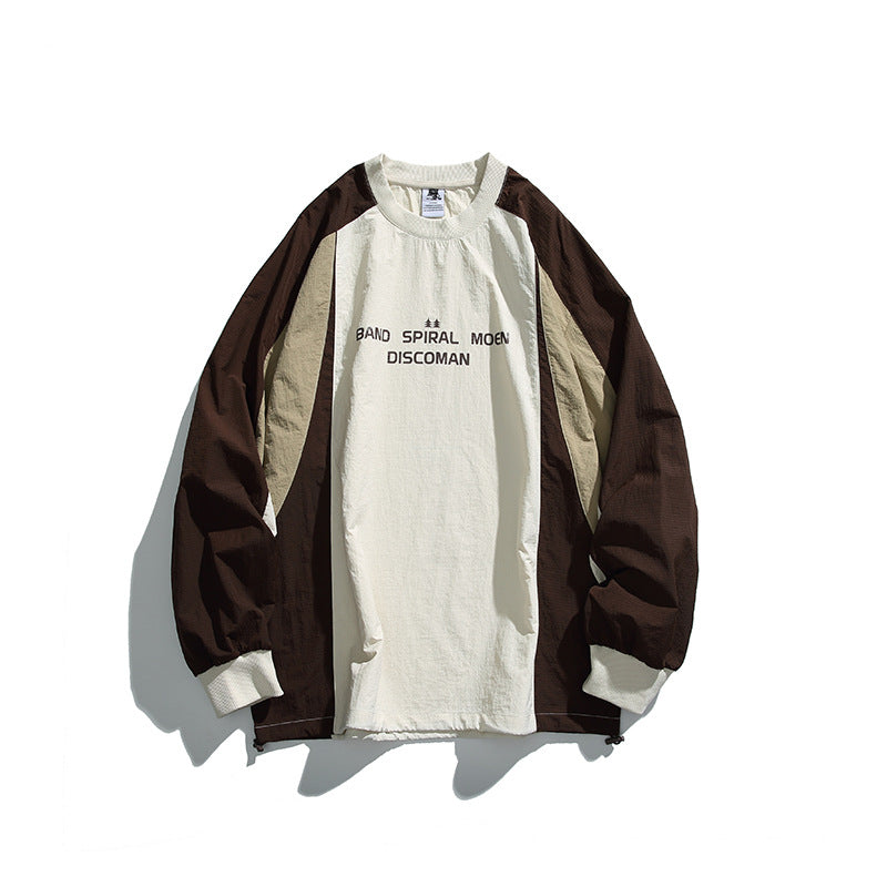 Unisex Weitgeschnittenes Colorblock-Langarmshirt aus leichter Nylon-Mischung mit Raglanärmeln und Brustprint Drune