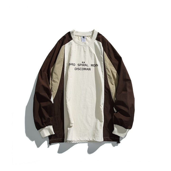 Unisex Weitgeschnittenes Colorblock-Langarmshirt aus leichter Nylon-Mischung mit Raglanärmeln und Brustprint Drune
