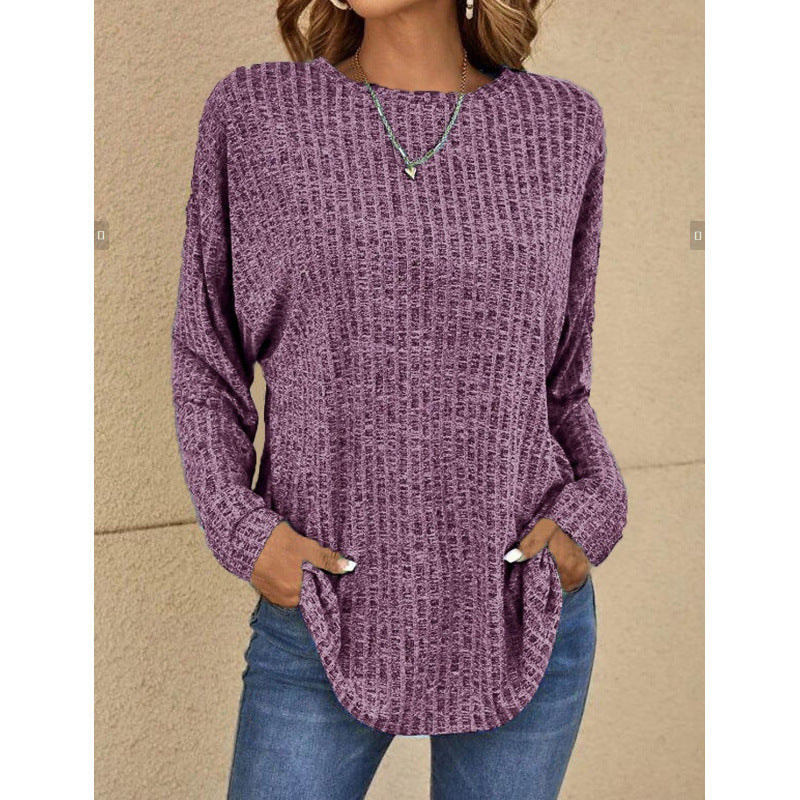 Damen Oversized Struktur-Strickpullover mit Rundhals und Eingrifftaschen Drune