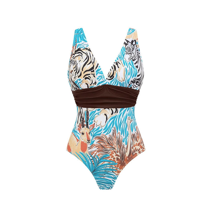 Damen Einteiler Badeanzug mit tierischem Print und eleganter Taillierung Drune