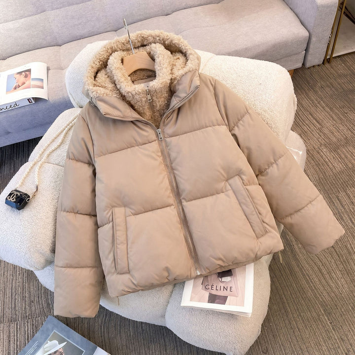 Damen nan kompakte Steppjacke mit Sherpa-Innenkapuze, wärmender Thermoisolierung und verdecktem Zweiwege-Reißverschluss Drune