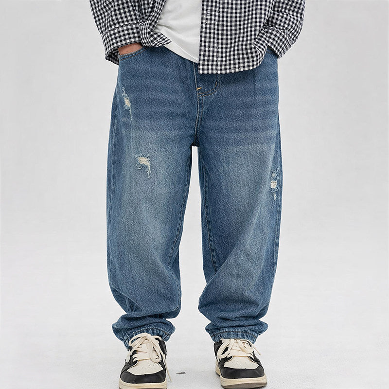 Unisex lässige weit geschnittene Jeans mit elastischem Bund Drune