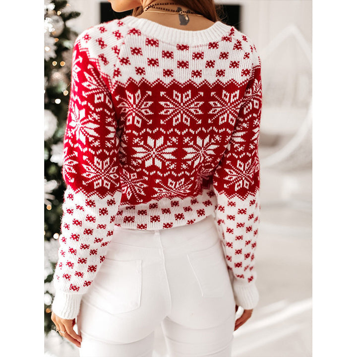 Damen winterlicher Strickpullover mit festlichem Schneeflockenmuster Drune