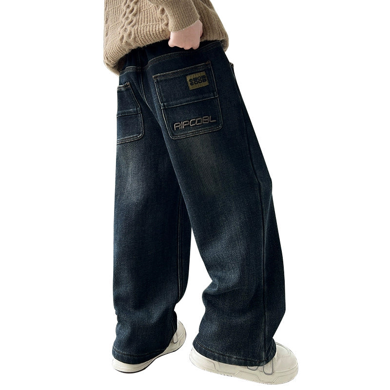 Unisex lässige weit geschnittene Jeans mit praktischen Seitentaschen Drune