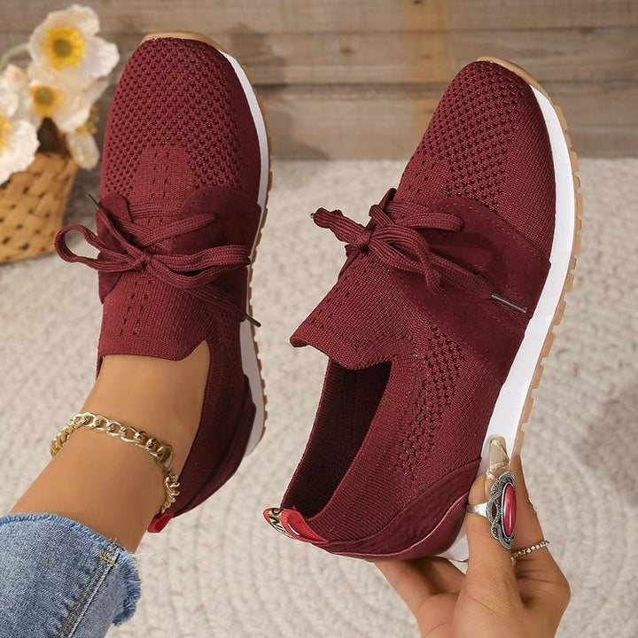Damen Strick-Slip-On Sneaker mit elastischem Schaft, dekorativer Schnürung und profilierter Gummilaufsohle Drune