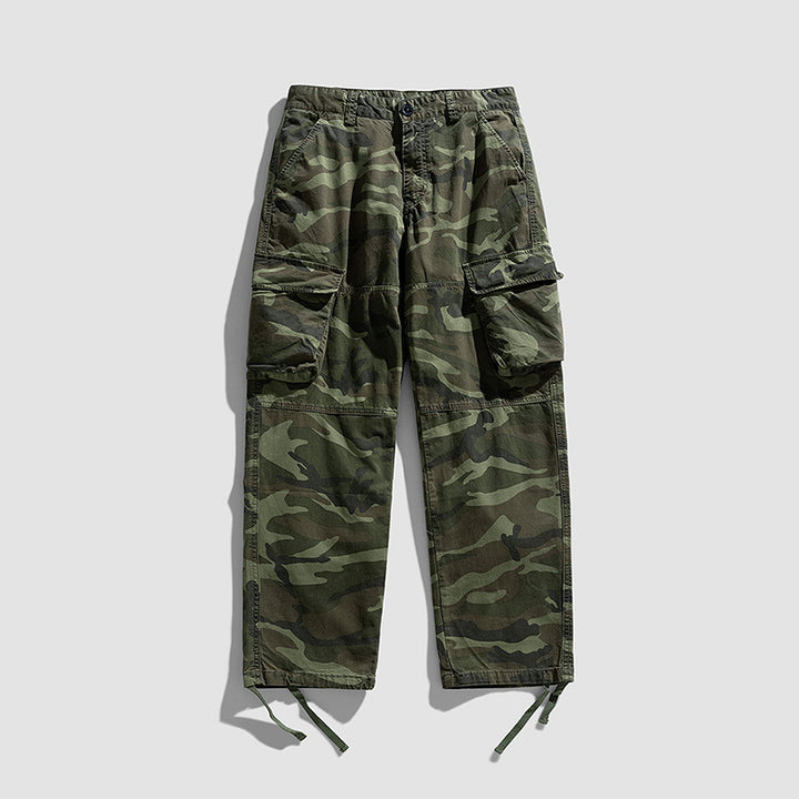Herren Camouflage-Cargo-Hose im Loose-Fit mit Multifachtaschen, Tunnelzug und verstellbaren Beinabschlüssen Drune