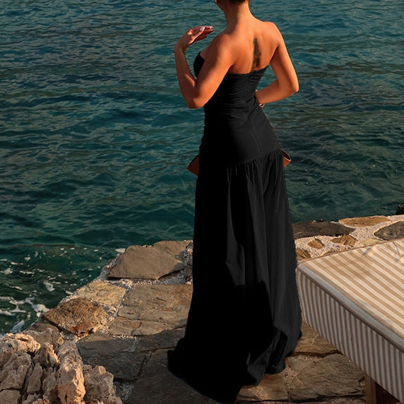 Damen Off-Shoulder Maxikleid mit raffiniertem Cut-Out und fließendem Rock Drune
