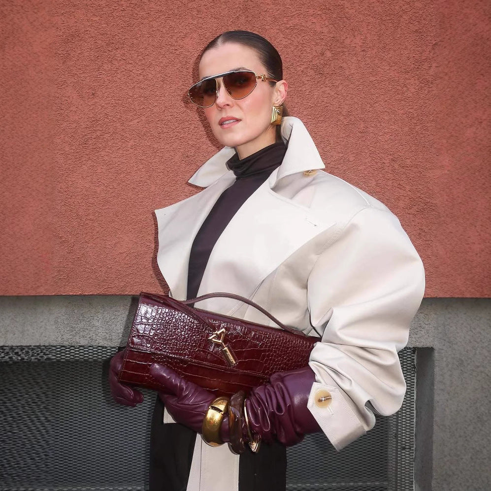Damen stylischer Trenchcoat mit breitem Kragen und Gürteldetails Drune