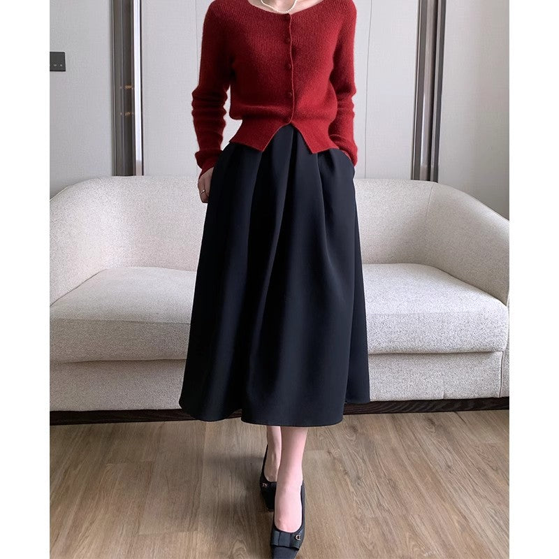 Damen Eleganter Maxirock mit Falten Drune