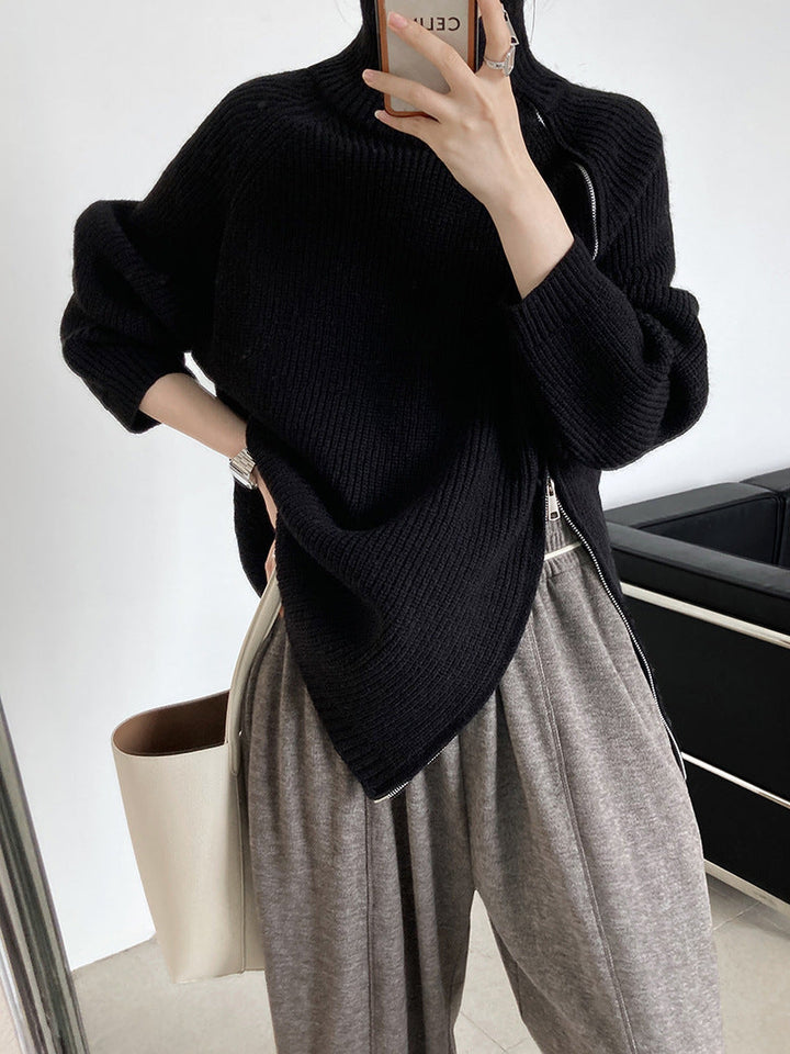 Drune Rollkragenpullover mit Seitenschlitz einfarbig gestrickt