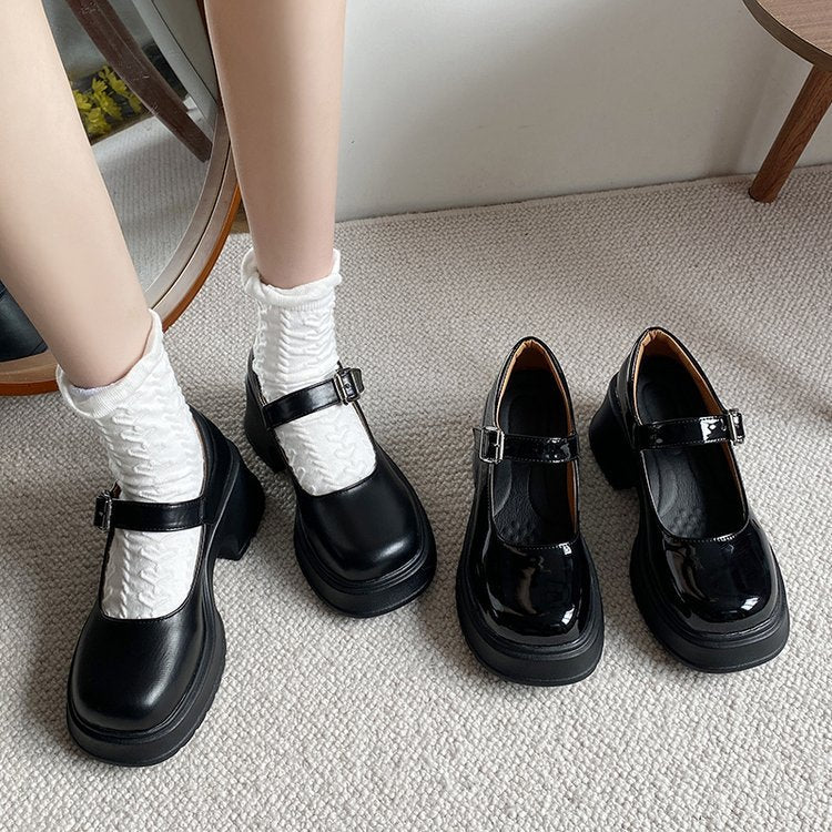 Damen elegante Plateau-Ballerinas mit modischer Schnallenverzierung und rutschfester Sohle Drune