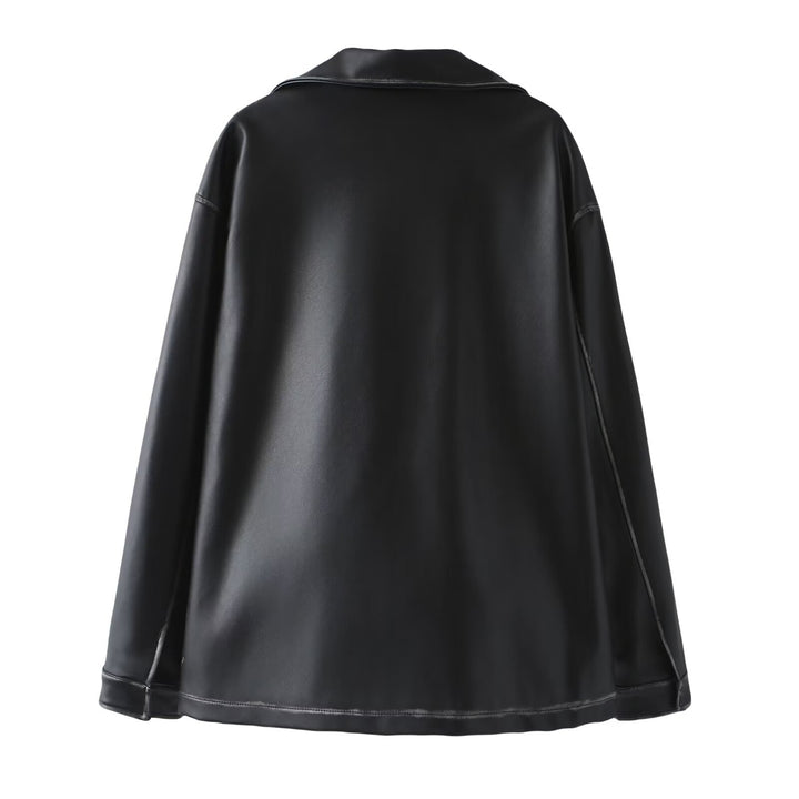 Damen nan oversized Kunstlederjacke mit Schalkragen und geprägter Logostickerei Drune