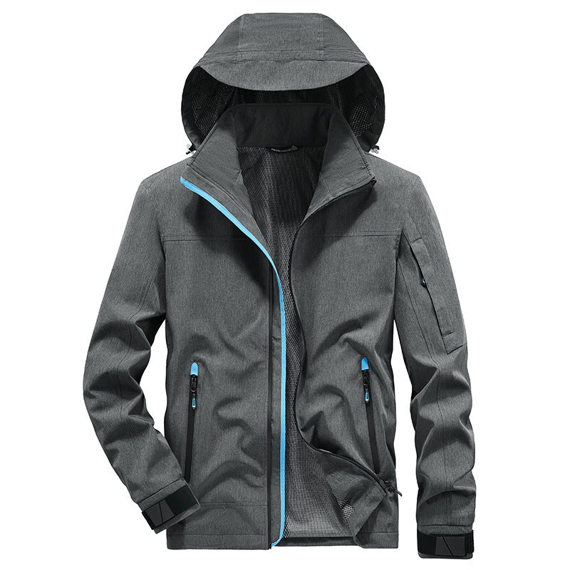 Herren Atmungsaktive Softshell-Outdoorjacke mit Kapuze, verschweißten Reißnähten und Ärmel-Tasche Drune